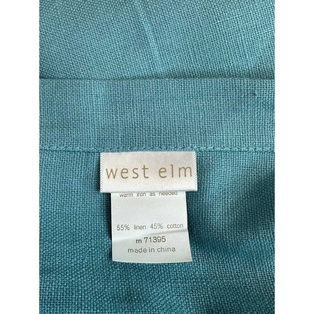 West Elm Solid‎ Teal Aqua Woven Pillow Shams Envelope Closure Linen Cotton